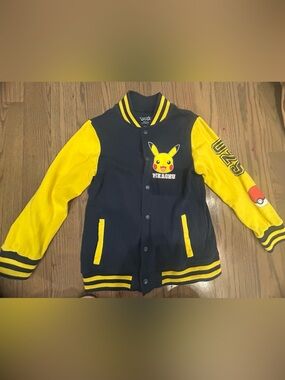 Pokémon Boys Varsity Jacket Size M Yellow & Navy Blue Lightweight Coat